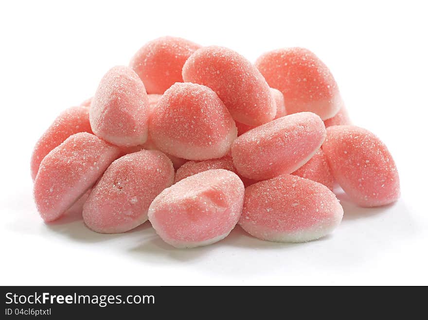 Closeup view of a bunch of pink gummies. Closeup view of a bunch of pink gummies.