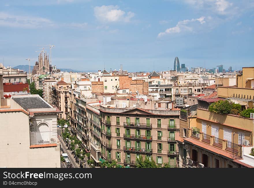 Panoramic view of Barcelona city, Spain.