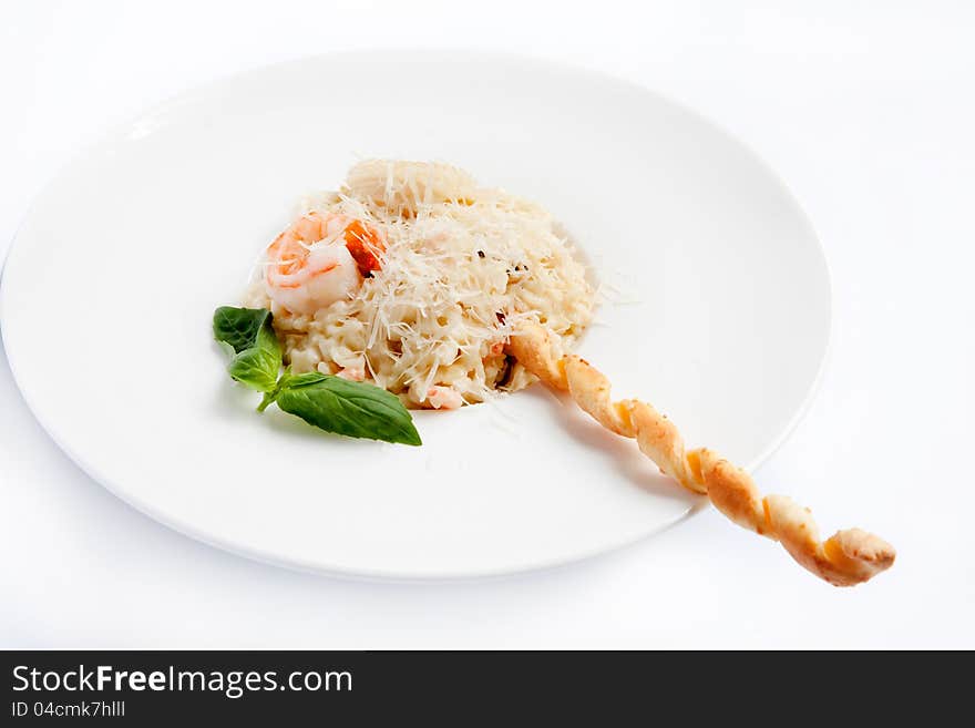 Rice with seafood and cheese. Rice with seafood and cheese