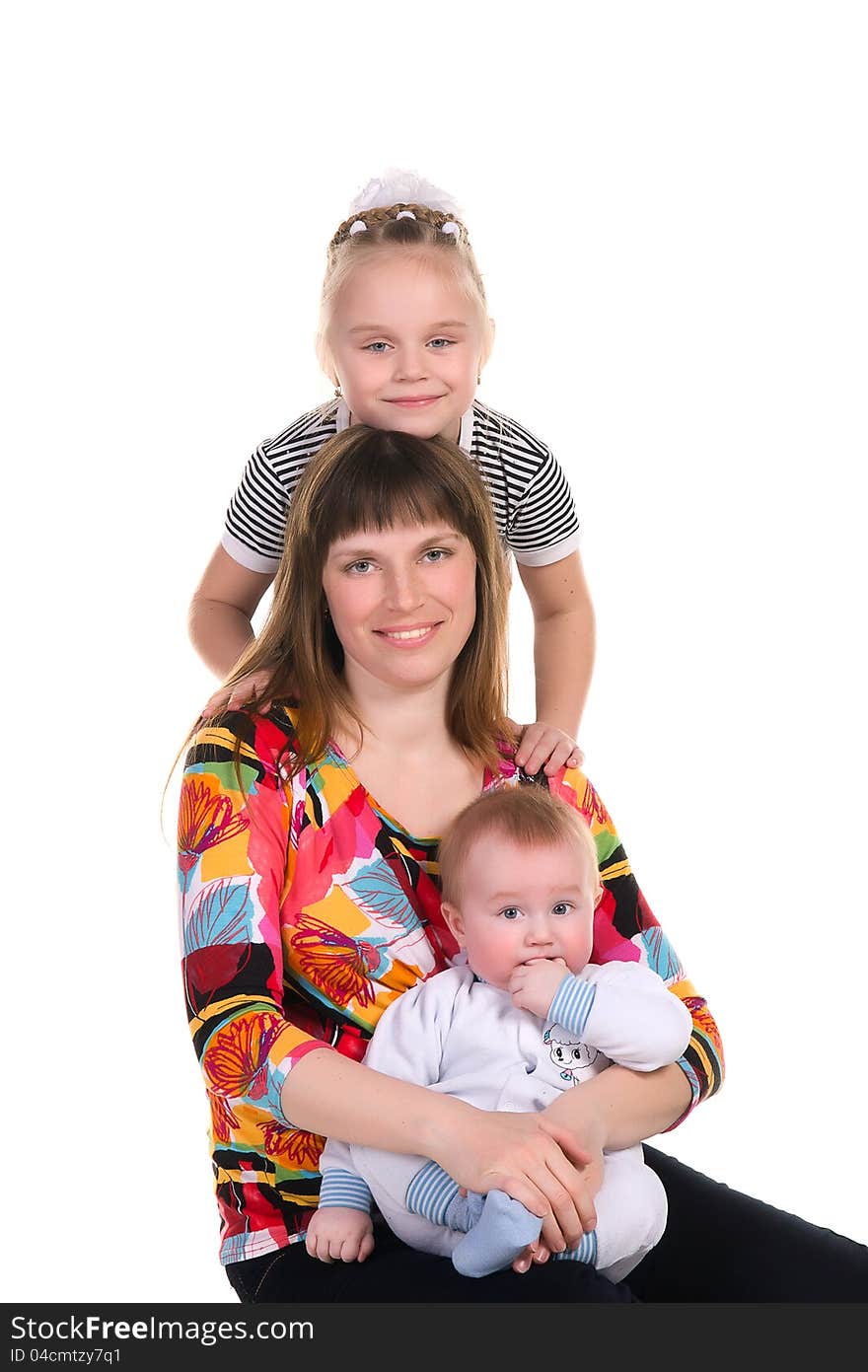 Family, mother and children, isolated on white background. Family, mother and children, isolated on white background