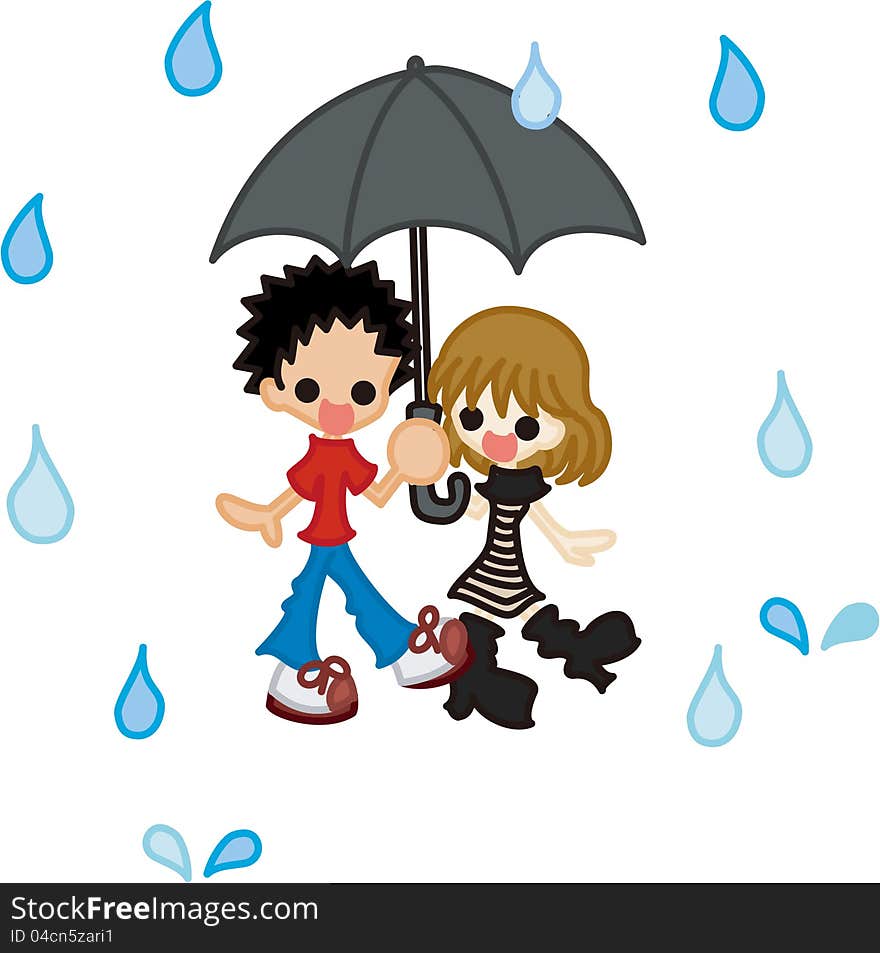 A boy and a girl in the rain. A boy and a girl in the rain.