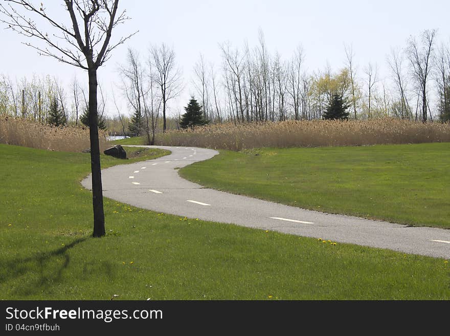 S curves in the bike path near the river. S curves in the bike path near the river