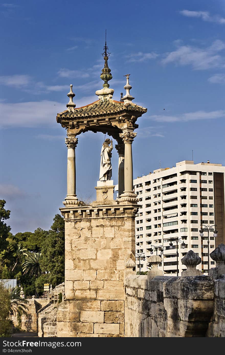 Monument of a saint on a bridge in Valencia. Monument of a saint on a bridge in Valencia