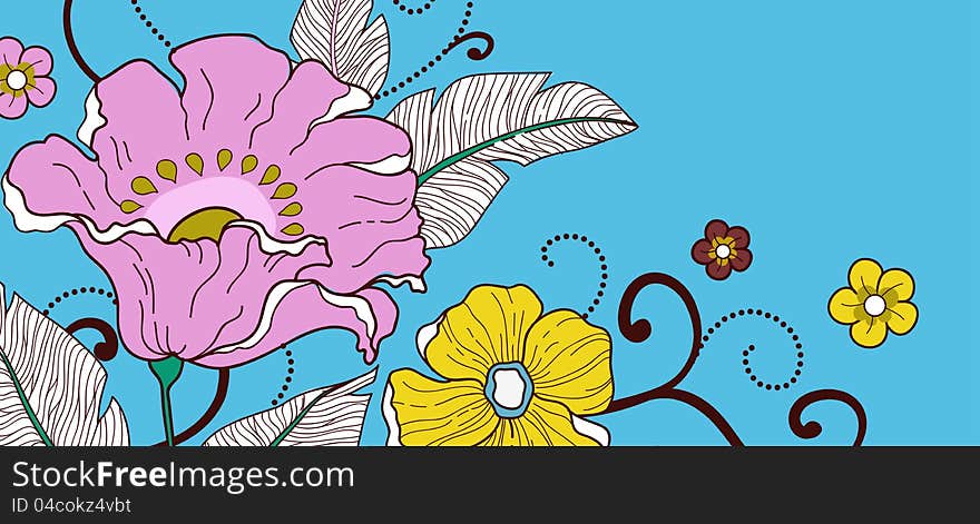 Beautiful banner with flowers on a blue background. Beautiful banner with flowers on a blue background.