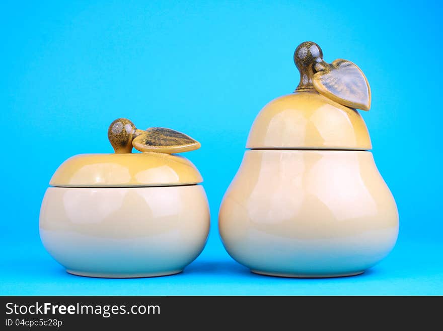 Two sugar-bowls in the form of a pear and apple