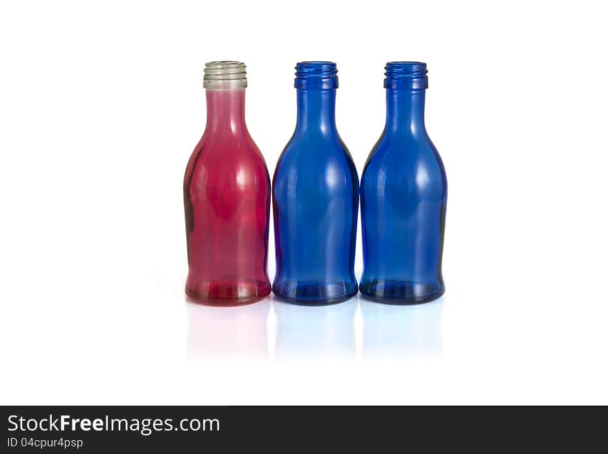 One pink bottle white two blue bottle