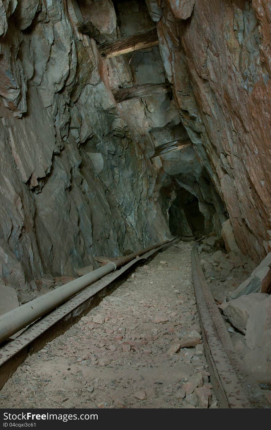 Wooden Tracks In Old Mine