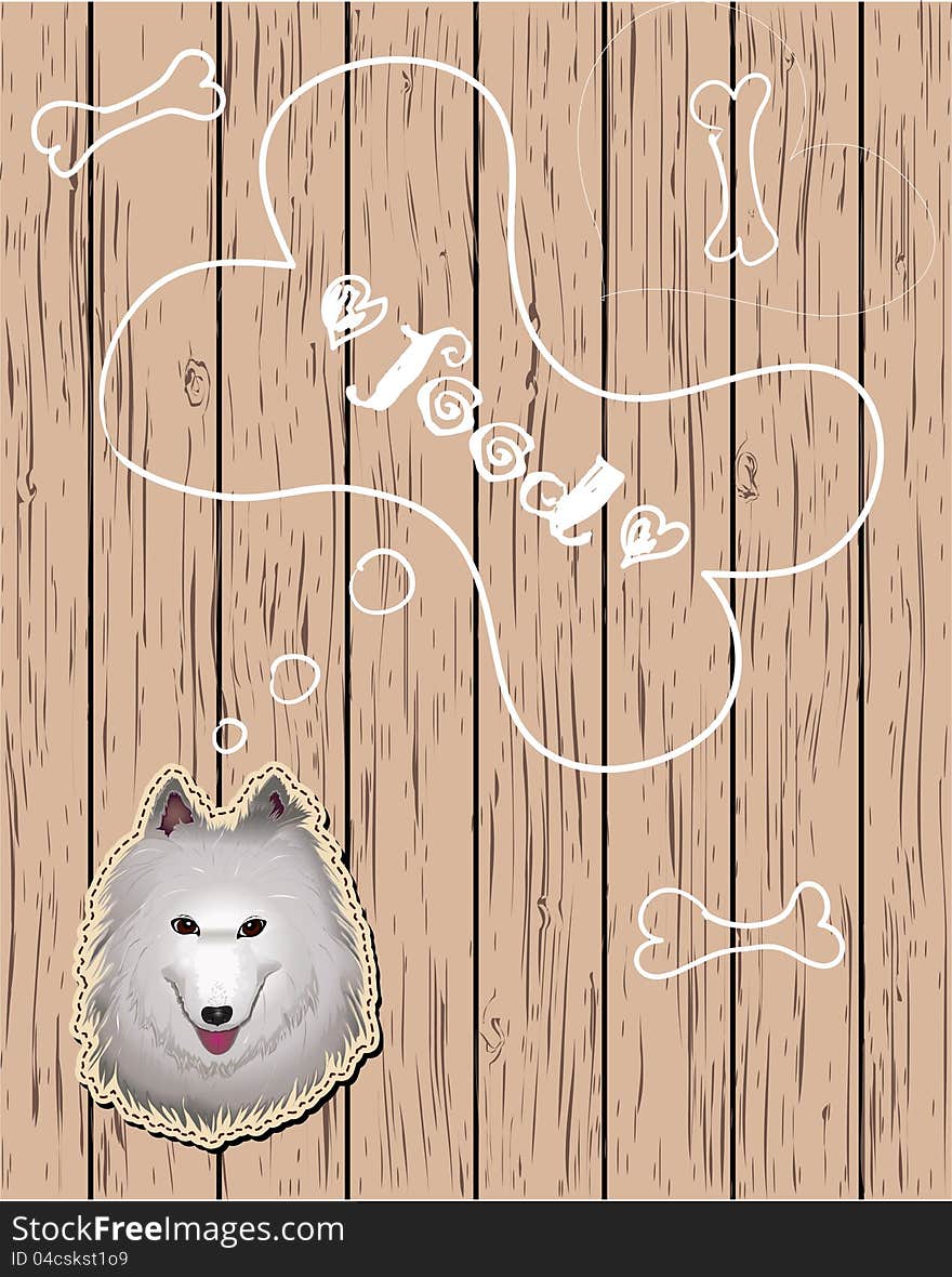 Wooden card with dreaming dog. Vector eps10. Wooden card with dreaming dog. Vector eps10