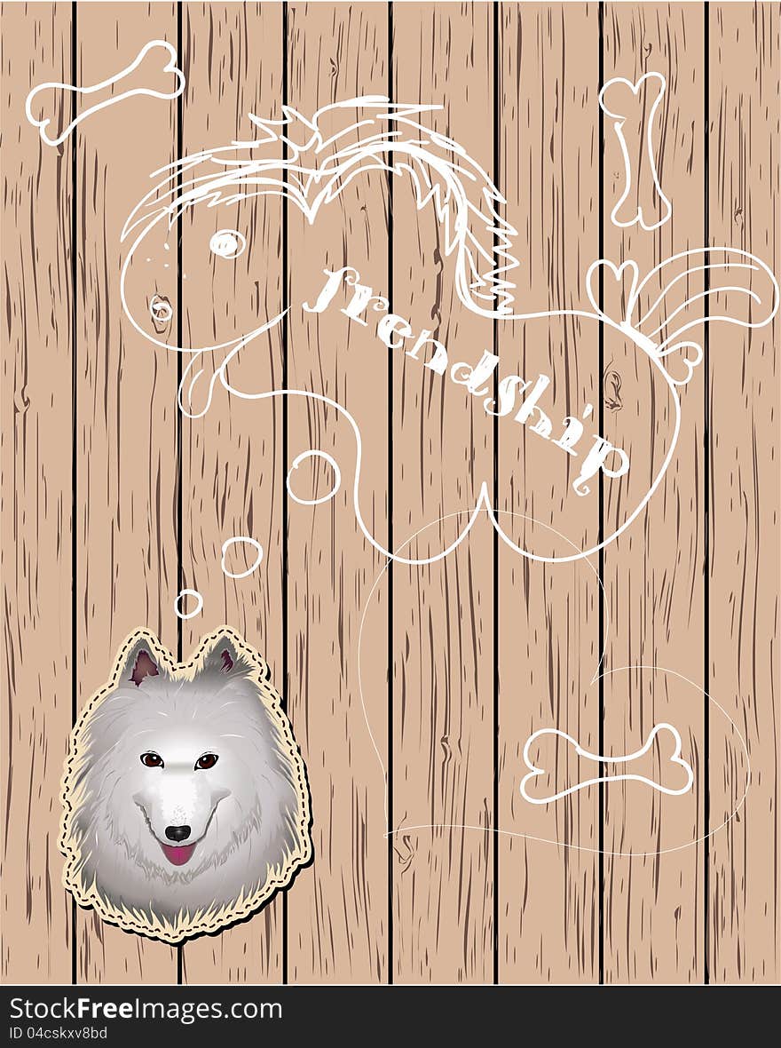 Wooden Card With Dog Dreaming About Friends