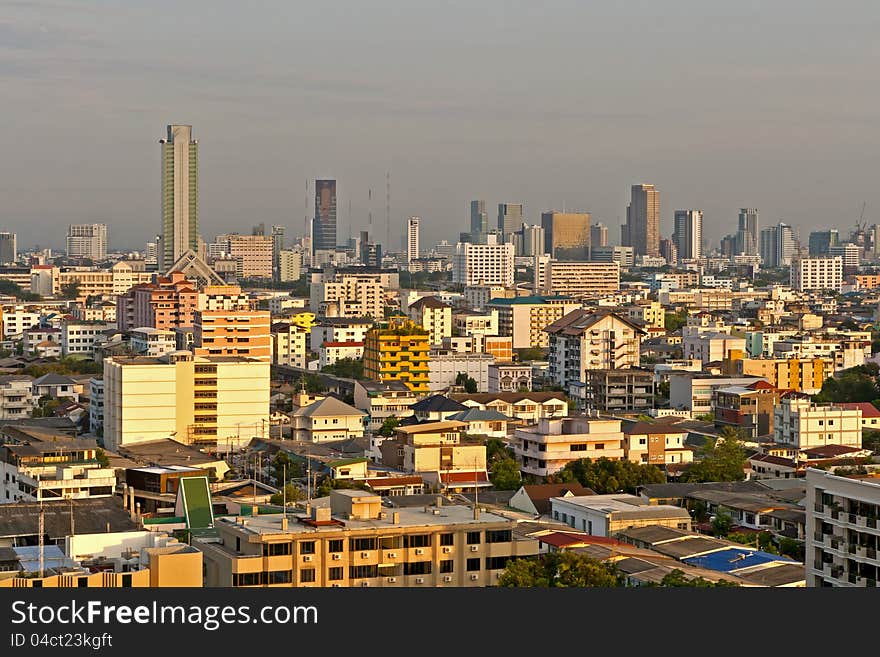 Morning city in bangkok on direct  sun light