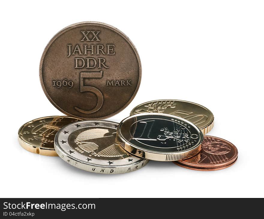 Coins of GDR &x28;DDR&x29; and the European Union.