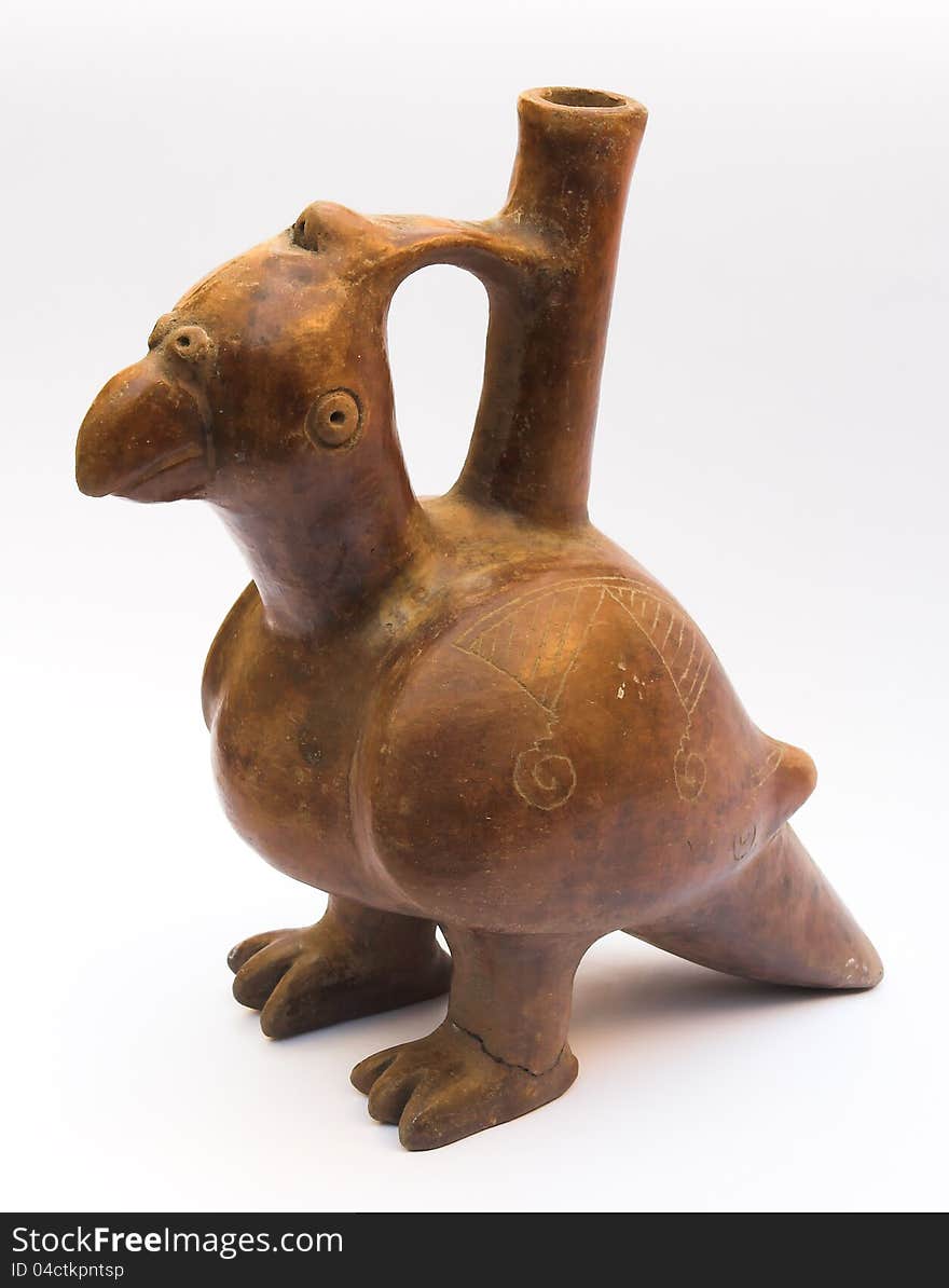 Bird-shaped pre-Colombian jug with a whistle on top, from Colombia.