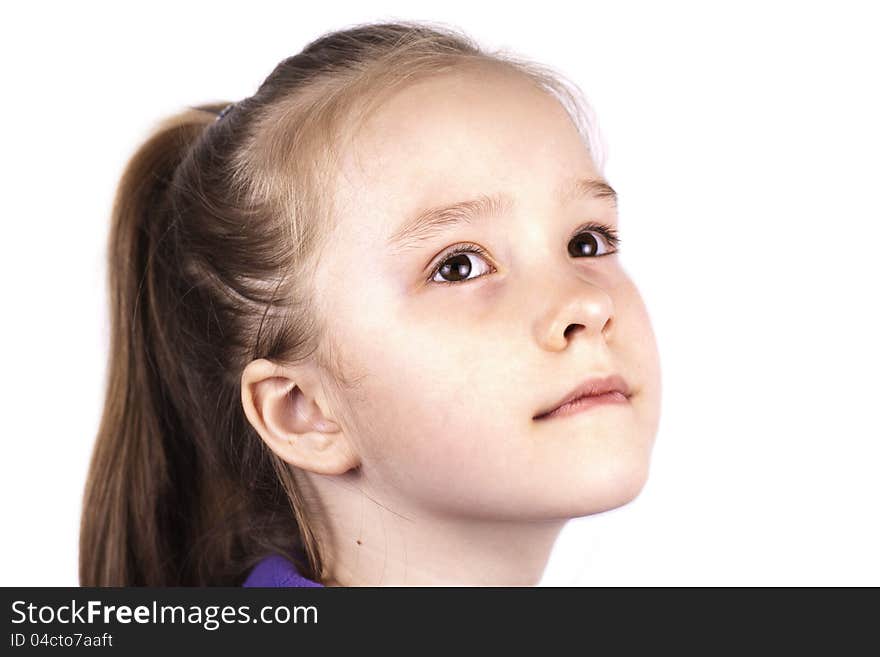 Portrait of little beautiful girl isolated on white background, close up. Portrait of little beautiful girl isolated on white background, close up