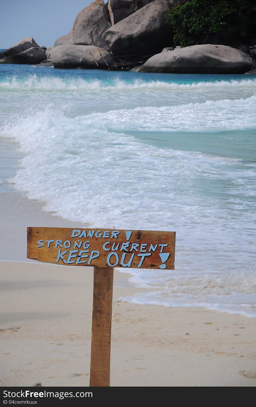 Caution and the beautiful beach,Nanyuan island,Thailand