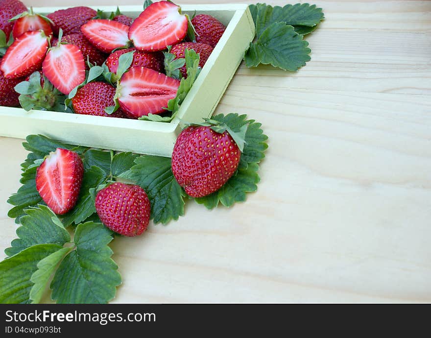 Organic fresh strawberries on table