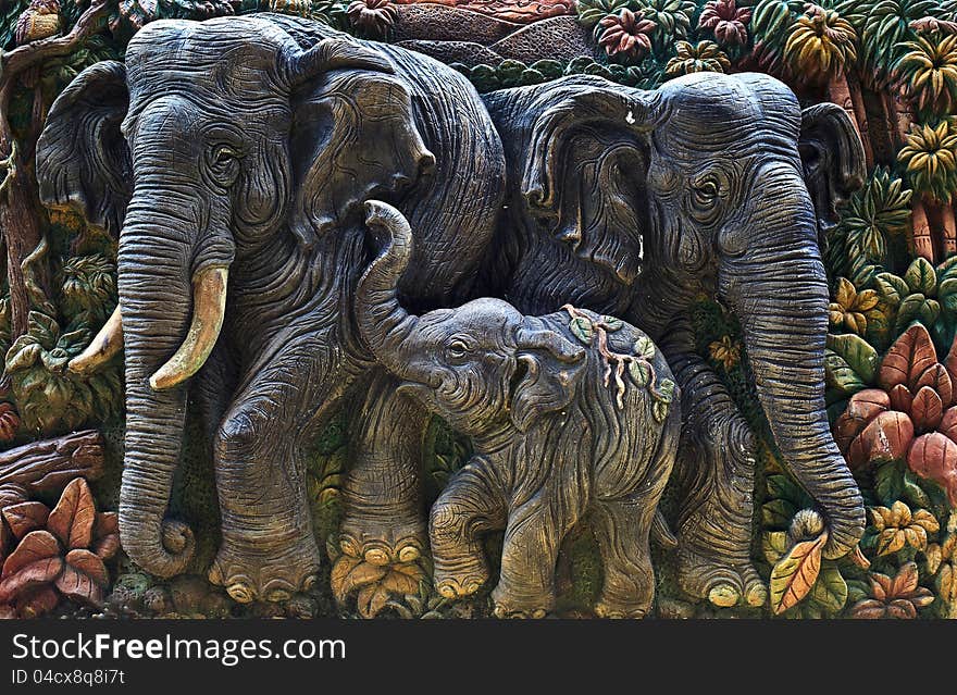 Thai Elephant on the outdoor temple wall. Thai Elephant on the outdoor temple wall