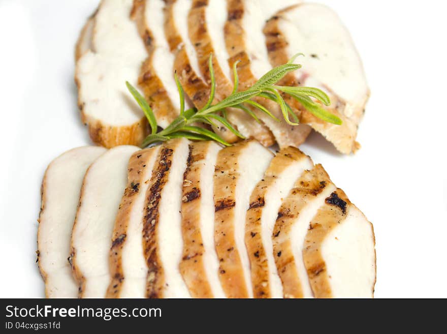 Slices cut of smoked chicken