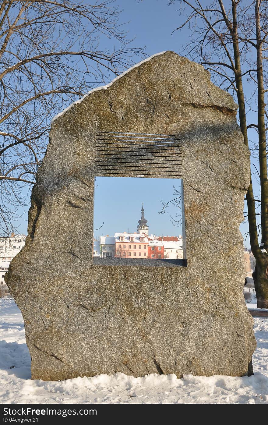 Window to city Pisek, czech republic. Window to city Pisek, czech republic