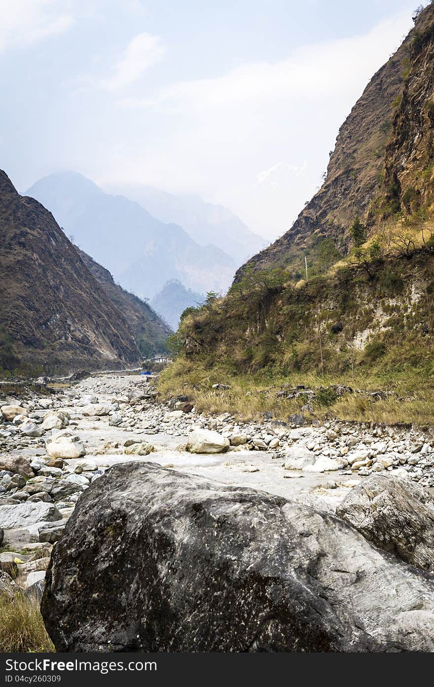 Riverbed in Himalaya mountains