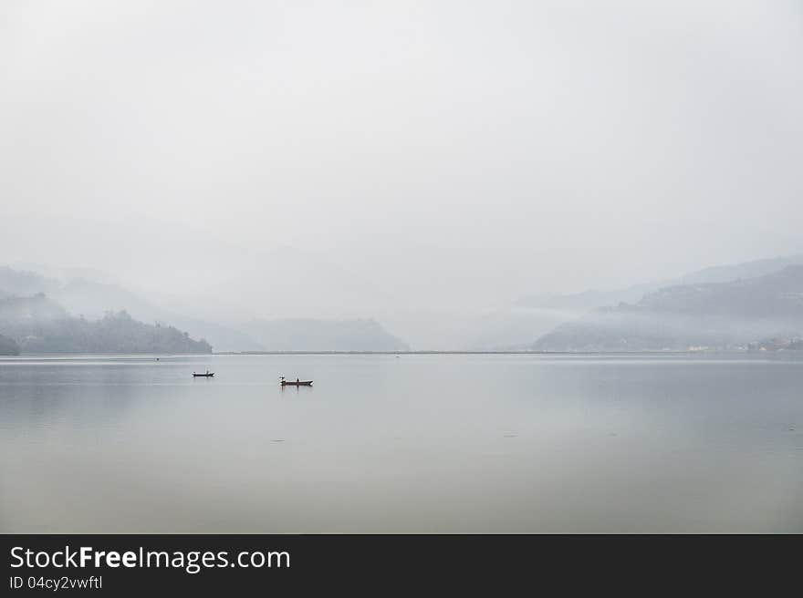 Boats in Pokhara Fewa Lake