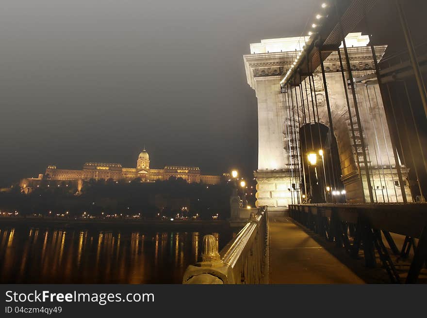 View of chain bridge in Budapest, Hungary