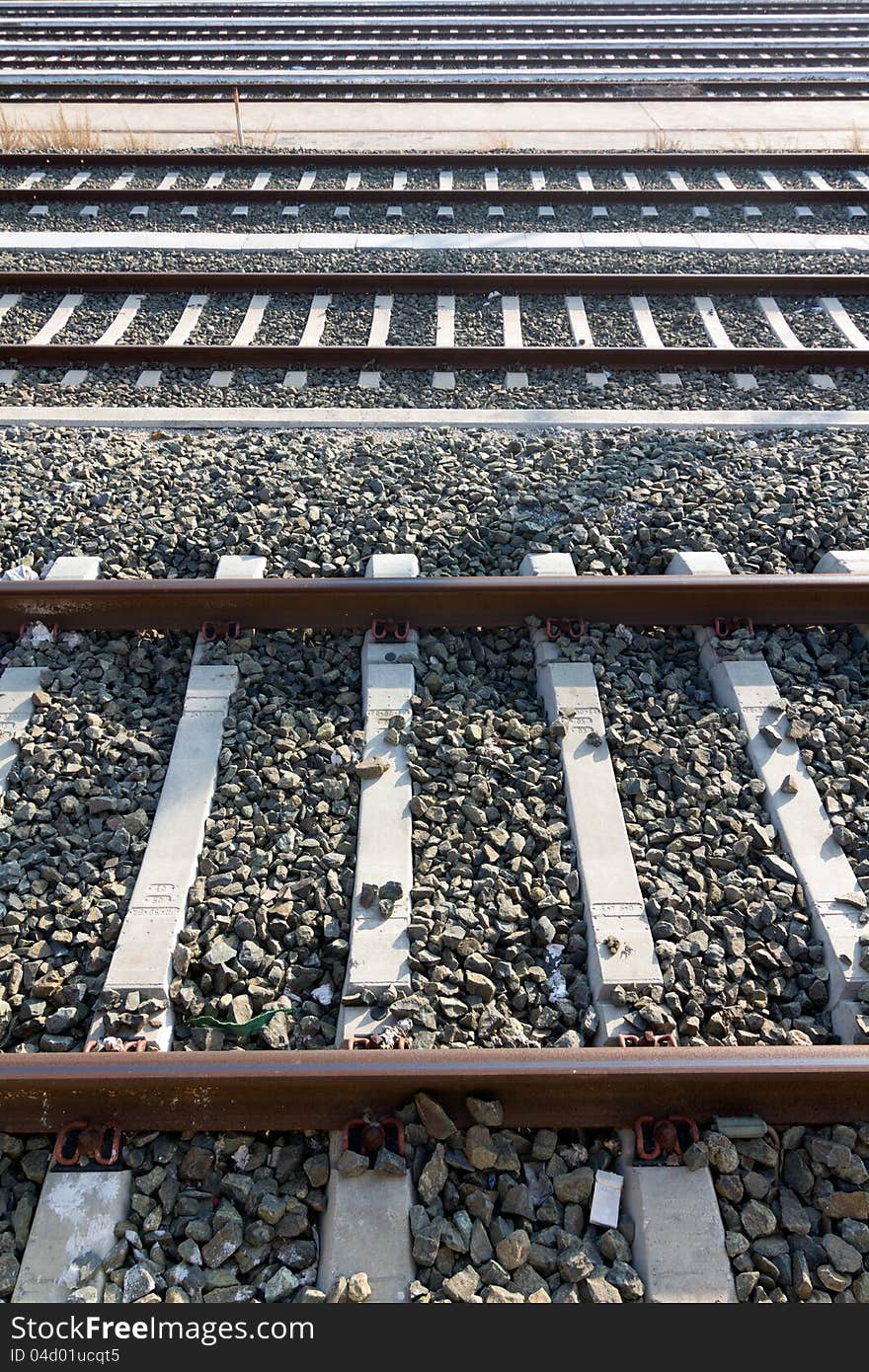 Railways with bars and rails on stone. Railways with bars and rails on stone