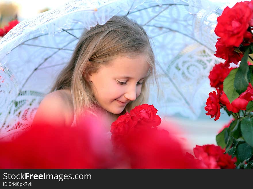 Girl with umbrella in colors