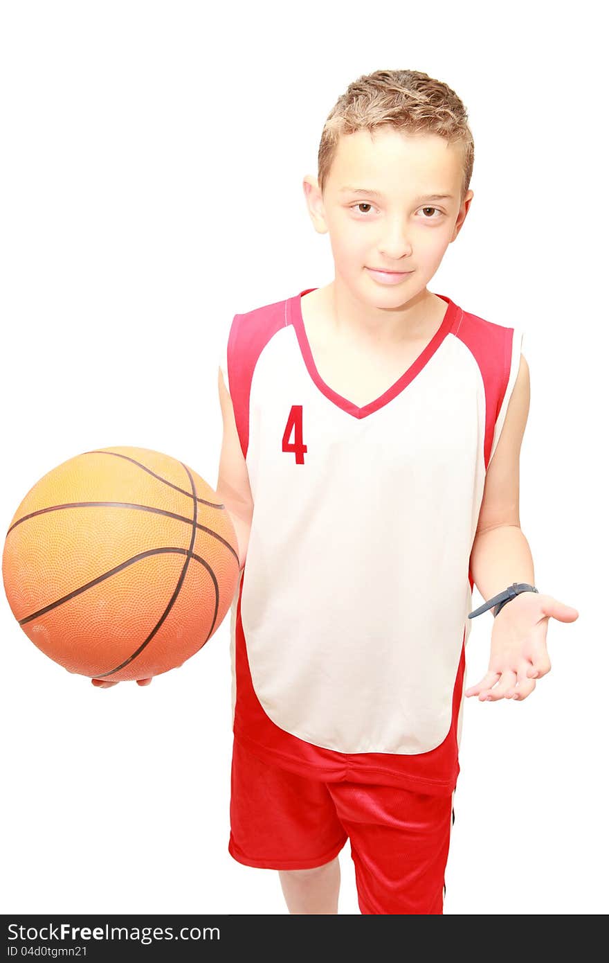 Boy keeps the ball on isolated