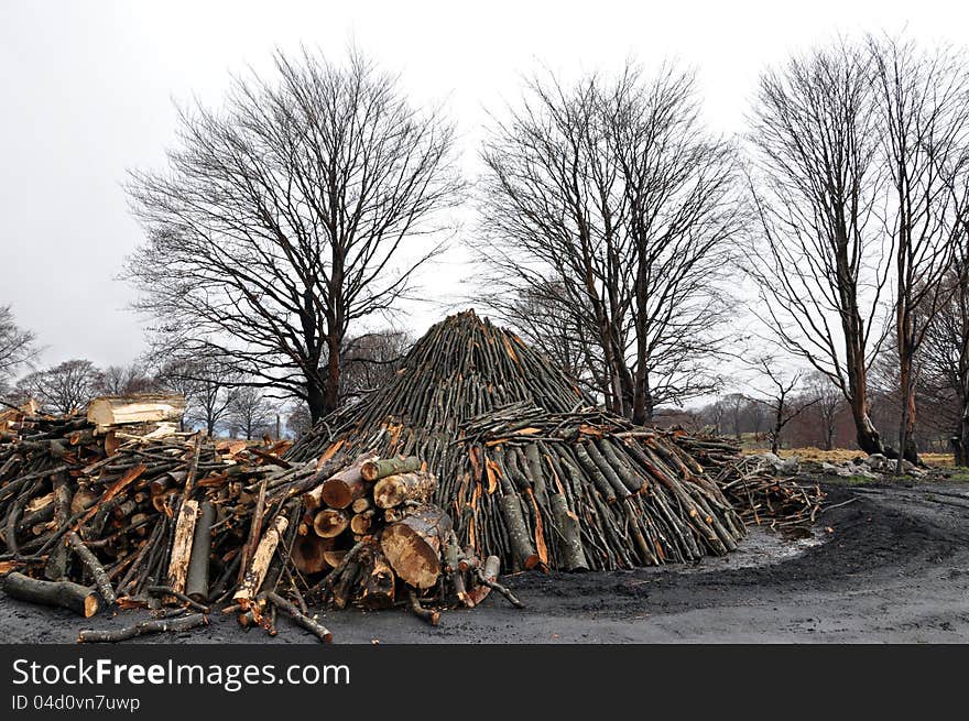 Charcoal pile in the outdoors, Transylvania, Romania