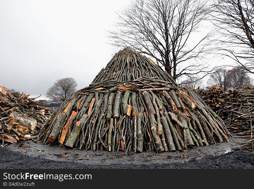 Charcoal pile in the outdoors, Transylvania, Romania