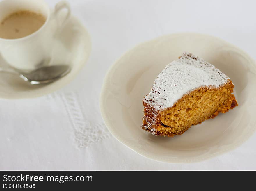 Breakfast with cake and coffee