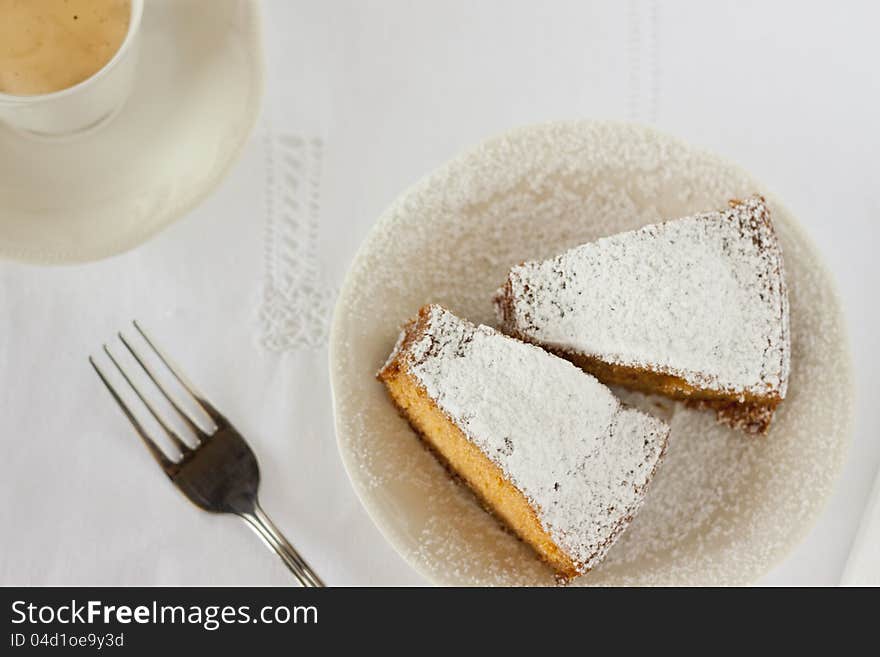 Slices of homemade cake and coffee