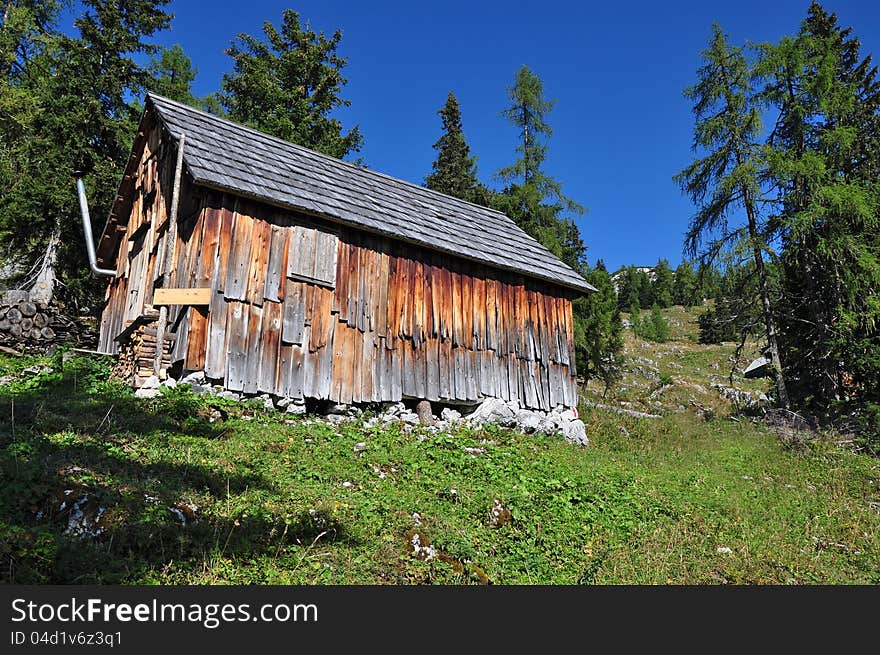 Old shack or cabin in alp landscape, austrian mountains of Totes Gebirge. Old shack or cabin in alp landscape, austrian mountains of Totes Gebirge.