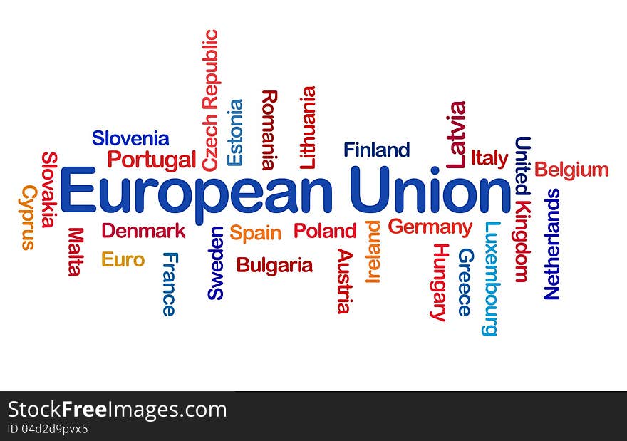 European Union Word Cloud with white background