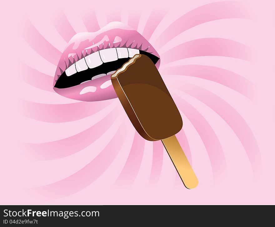 Illustration of open mouth is eating ice cream. Illustration of open mouth is eating ice cream.