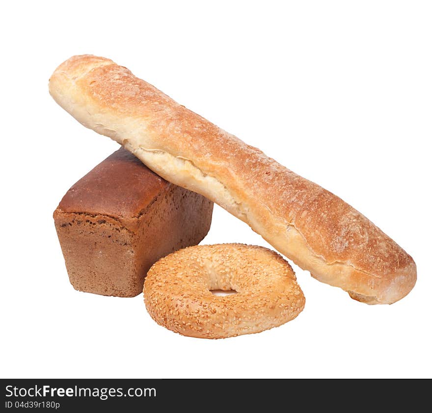 Different types of bread on a white background