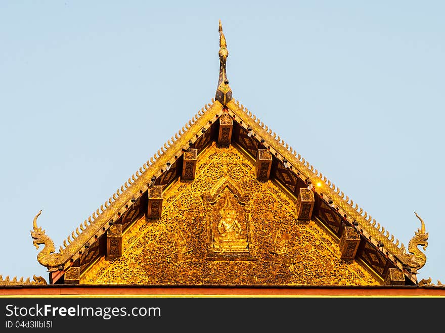 Detail of ornately decorated temple roof