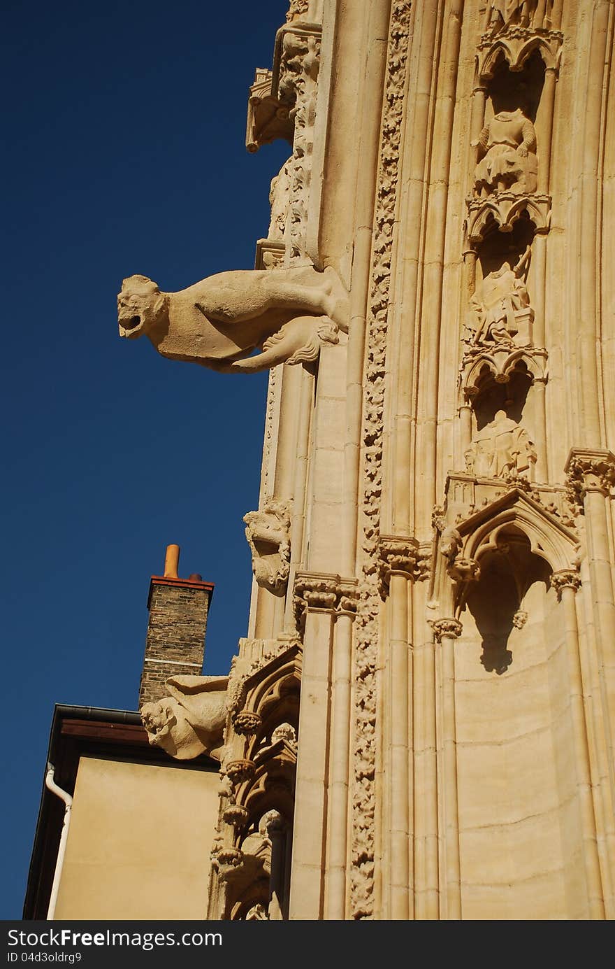 The Lyon gothic cathedral gargoyles, France. The Lyon gothic cathedral gargoyles, France.