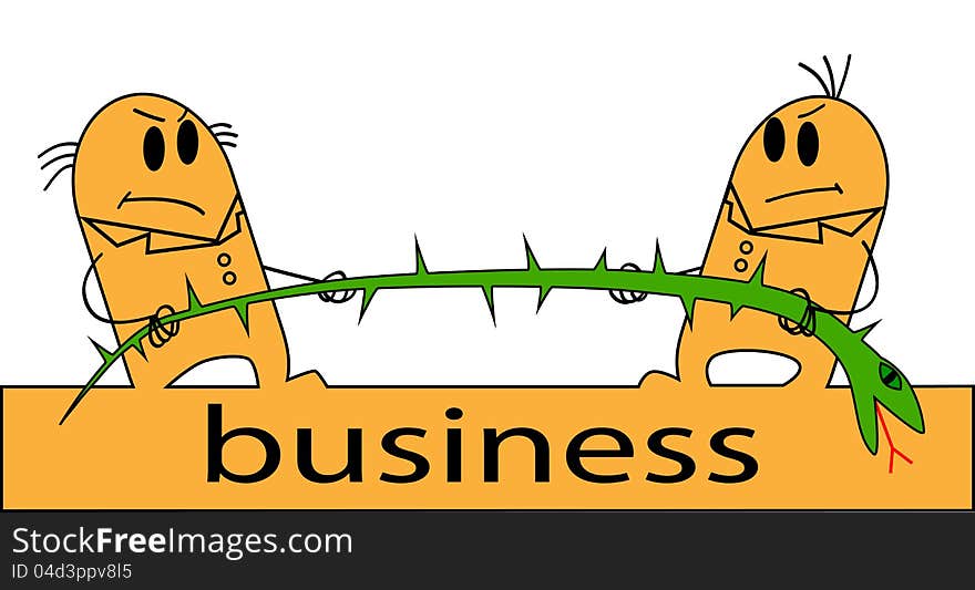 Two men and their business in the form of barbed snake, abstract illustration