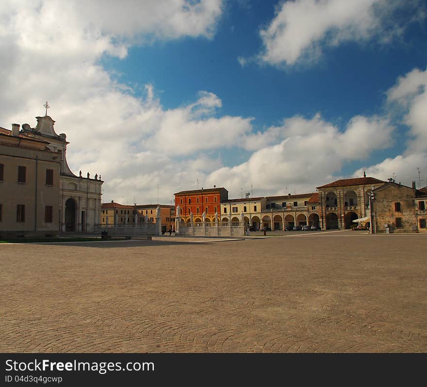 Renaissance square - Polirone abbey by Giulio Romano in San Benedetto Po, Mantua, Lombardy, Italy. Renaissance square - Polirone abbey by Giulio Romano in San Benedetto Po, Mantua, Lombardy, Italy.