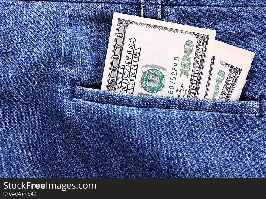 Money in jeans pocket, Shopping background. Money in jeans pocket, Shopping background