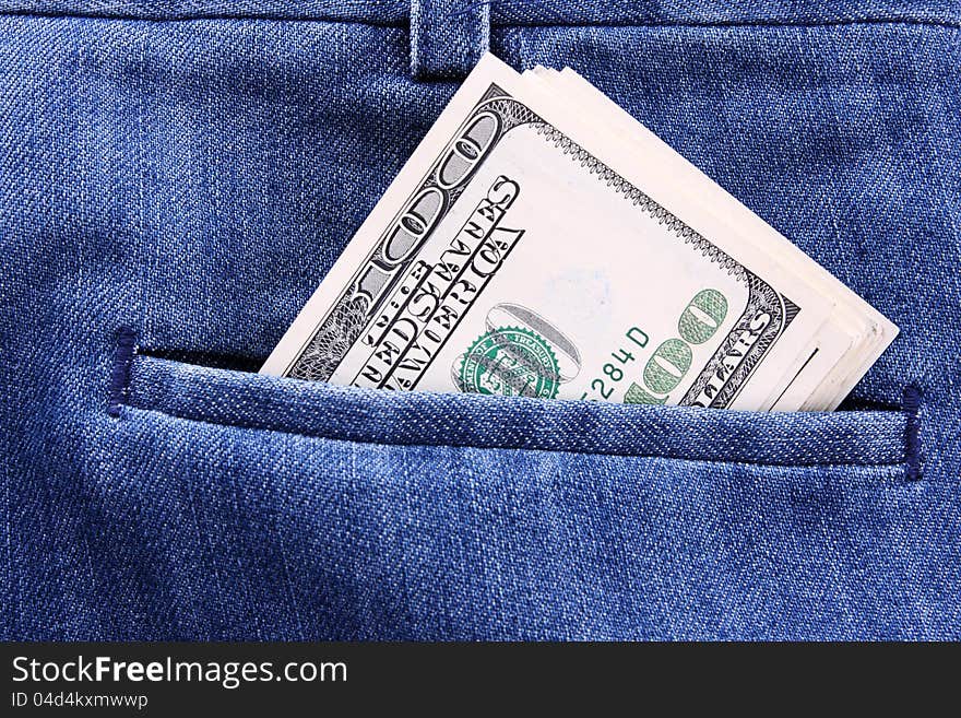 Money in jeans pocket, Shopping background. Money in jeans pocket, Shopping background