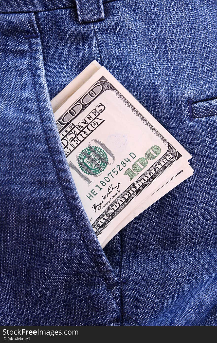 Money in jeans pocket, Shopping background. Money in jeans pocket, Shopping background