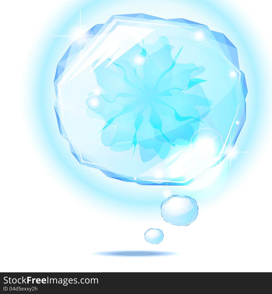 Blue transparent speech bubble with abstract flower inside. Blue transparent speech bubble with abstract flower inside