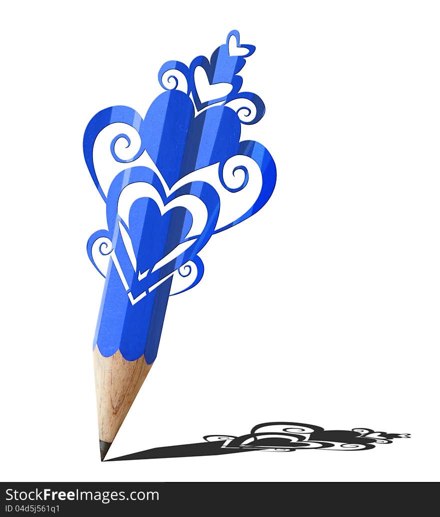 Art of heart graphic  blue pencil.