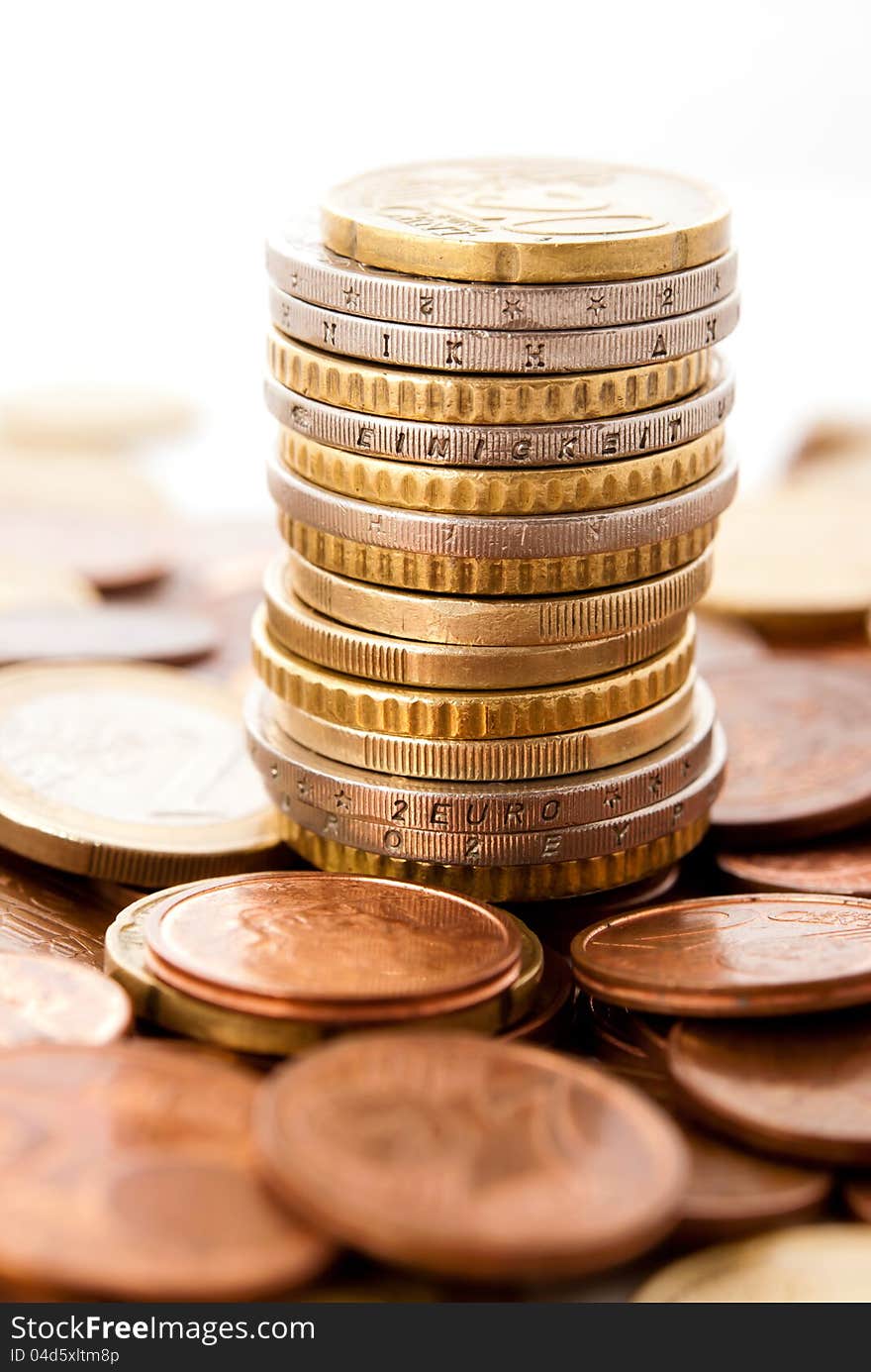 Scattered coins on the table. Scattered coins on the table