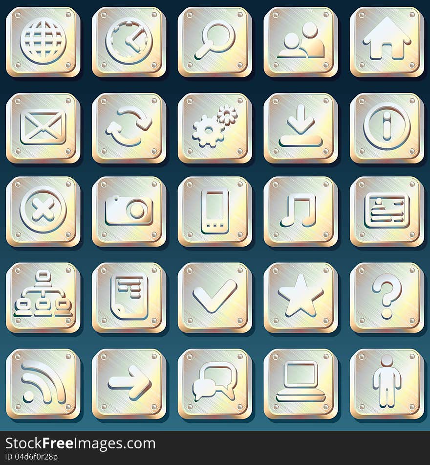 Illustration of Metallic Web Icons. Illustration of Metallic Web Icons