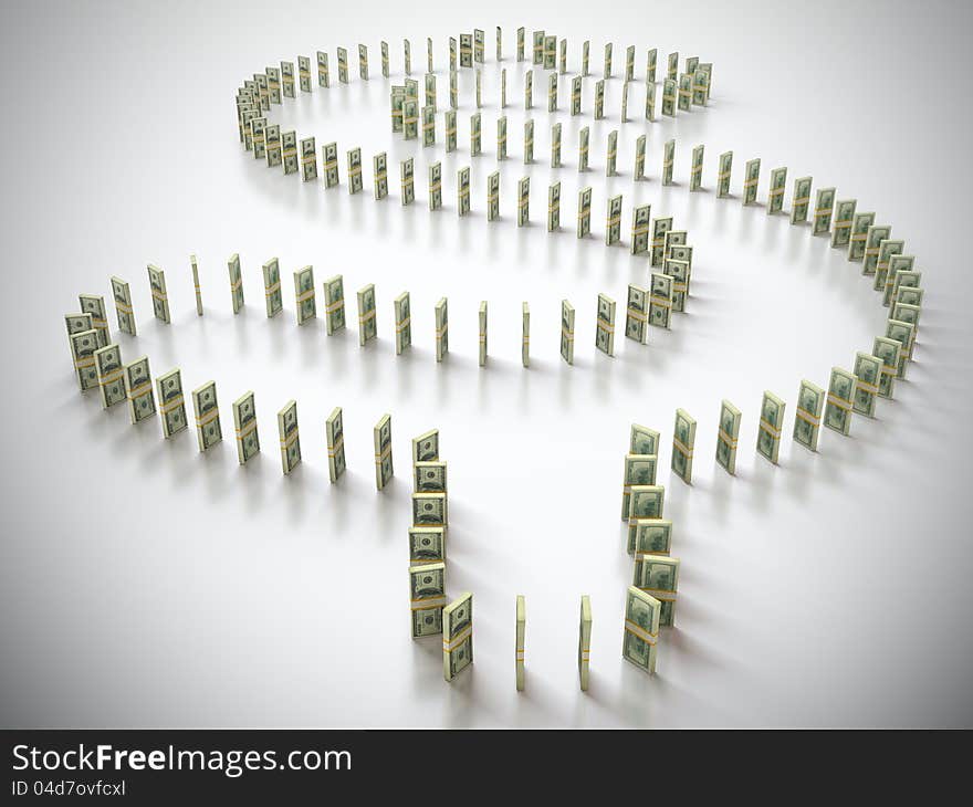 Bundle of 100 dollar bills in form of dollar sign. Bundle of 100 dollar bills in form of dollar sign