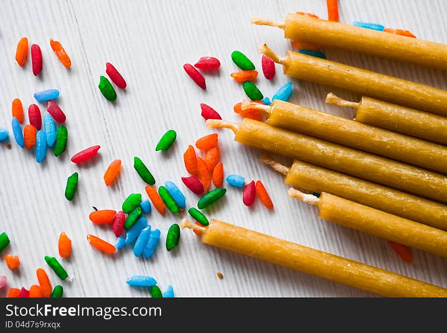 Church candles on table closeup