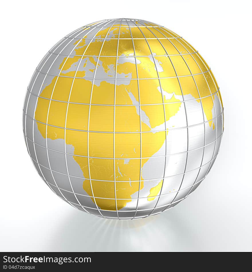 Earth made of silver and gold isolated on white background. Earth made of silver and gold isolated on white background